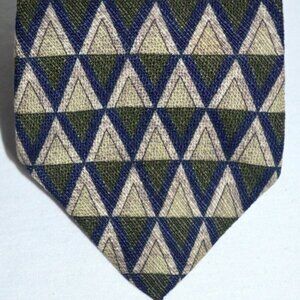Structure Neck Tie Geometric Blue Beige Silk Business Formal